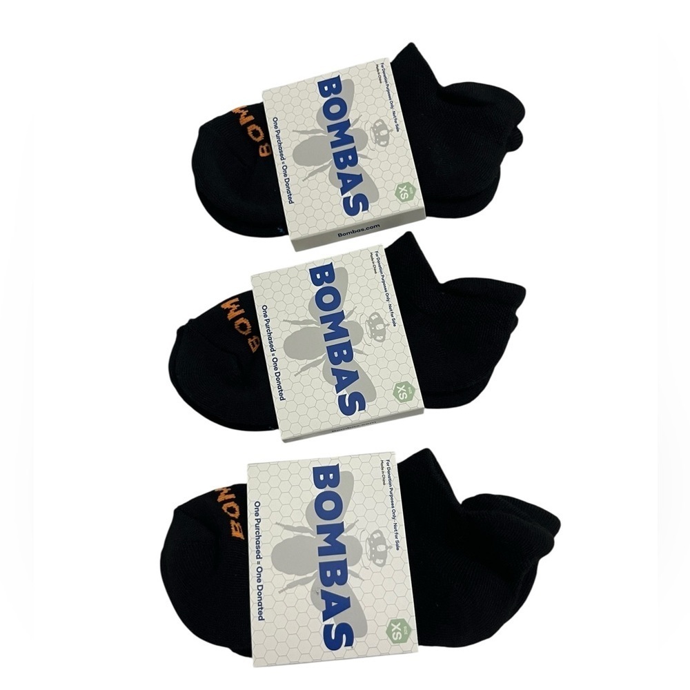 New Bombas Extra Small Ankle Socks Black Fits XS- Lot of 3 Pair